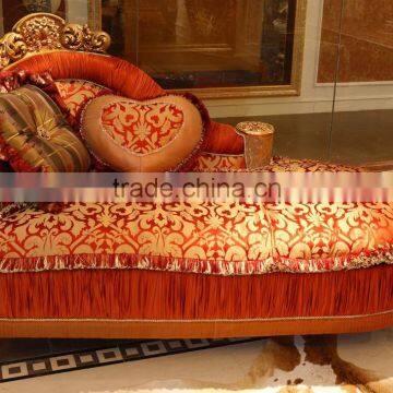 French Elegant Style Wooden Living Room Chaise Lounge/ Antique Purple Fabric Carving Reclining Chair photo-4