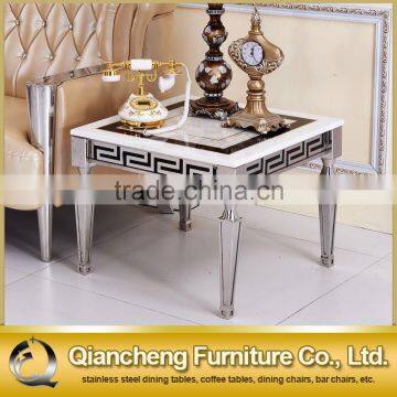 High Quality Mirrored Metal Feet Marble Top Side Table photo-2