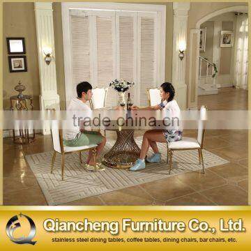 Mirror Silver Stainless Steel Table Base Marble Top Dining Table and Chiar Sets photo-2