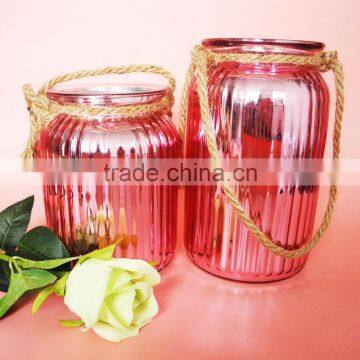 Silver Plating Votive Glass Candle Holder With Hemp Rope photo-3