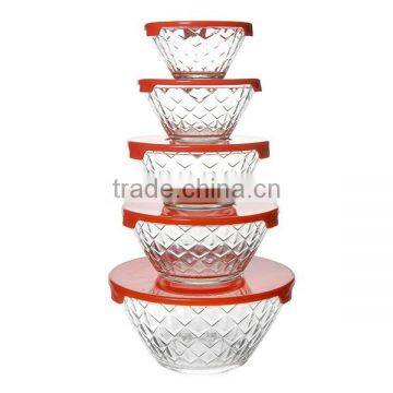 Different sizes 5pcs glass bowl set lid