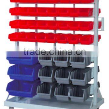 BR-001 88-bin double-sided rolling bin rack Bin Wall Mounted Parts Rack bin organizer with tray and casters bin rack storage