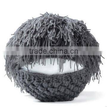 Men Barbarian Knit Crochet Hat Mad Scientist Wig Mustache Cap Beard Hat photo-5