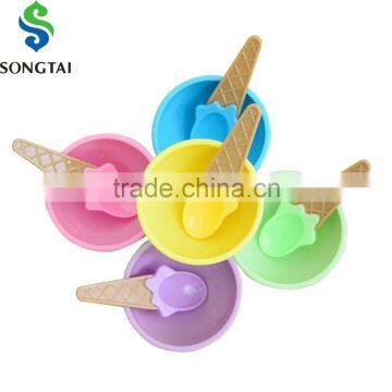 colorful ice cream bowls and spoons set