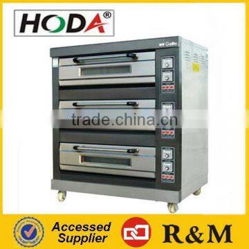 3 layer 220v stone pizza gas oven with steamer for each layer