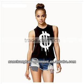 street fashion women's sleeveless plain printed O-neck cotton tank top