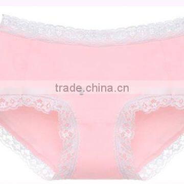 Lady lace edged cotton underwear candy color fashion design woman panty