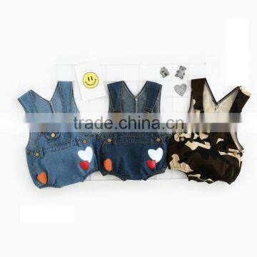 2017 wholesale super cute toddler playsuit cowboy printed straps climb clothes