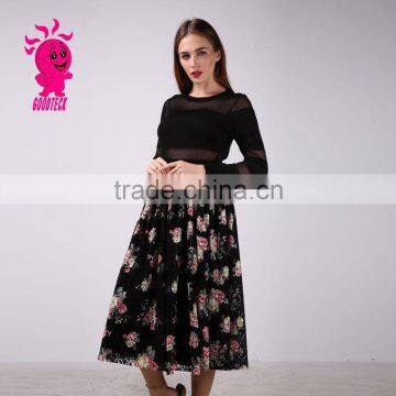 Hot sale 2016 spring wears womens long skirt,women rose flower tutu dress skirt