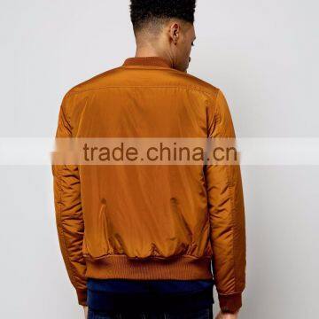 Hot Sale 2017 Fashion Customize Mens Camel Bomber Jacket Cuffed Hem 100% Polyester Double Pocket Sides photo-3
