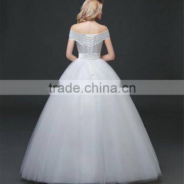 MGOO 2017 Off Sholder Short Sleeve Plain Crepe Custom Made Formal Bridal Gowns Lace Wedding Dresses photo-2