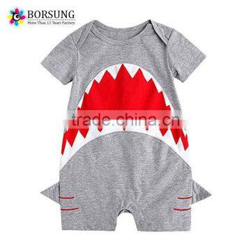 Latest short sleeve newborn baby clothes romper shark embroidery clothing 2017