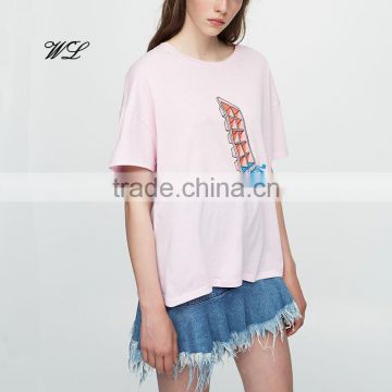 Fashion women cotton tops t-shirt logo printing custom woman clothing