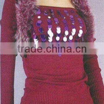 fur collar beading fashion sweater