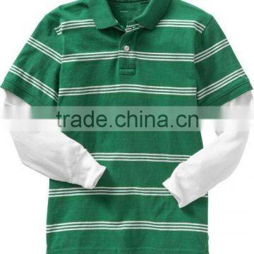 BOYS STRIPED LONG SLEEVE POLO T SHIRT WITH CONTRAST SLEEVES