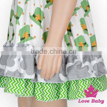 Spring St.Patricks Day Clothes Green Color Flutter Sleeve Ruffle Design Baby Girl Short Puffy Dress photo-5