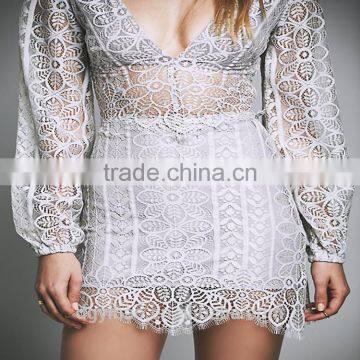 YIHAO2015 Fashion High Quality White Body-con Long Sleeve Design Party Lace Sexy Dress For Women China Supplier photo-5