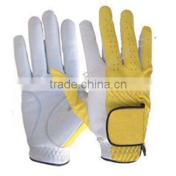 White Yellow Cabretta Leather Golf Gloves