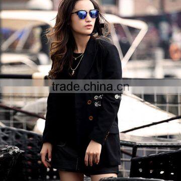 M1232 Runwaylover 2016 Black Punk Metal Decoration Wool Suit Wool Jackets Coats photo-3