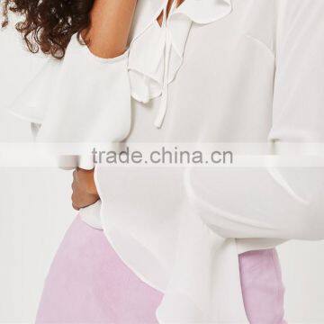 2017 OEM Hot Sale Long Sleeve White Chiffon Shirts for Ladies photo-4