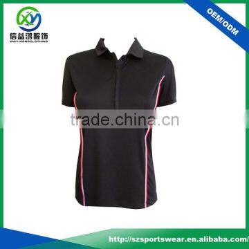OEM 100% Combed Cotton Pique Black Color Women Polo T shirt with Embroidery Logo