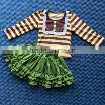2015 Baby Long Sleeve Stripe Top With Bib and Green Ruffle Skirt New Style YW-148 photo-2