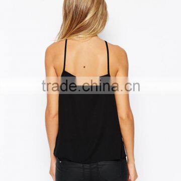 2016 Guangzhou Shandao Factory Sexy Daily Wear Casual Summer Spaghetti Strap Slim Fit Black Cotton Tops Ladies Size XXL photo-3