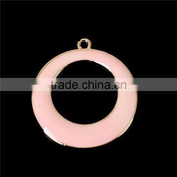 Zinc Based Alloy Open Double Circle Circular Lunar Eclipse Charms Circle Ring Gold Plated Light Pink Enamel