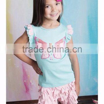 2017 Adorable Organic Cotton Baby Rompers Wholesale Baby Blue Solid Color Ruffle Clothes photo-2