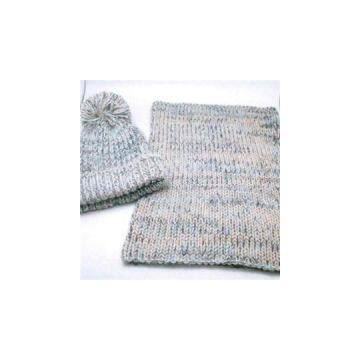 Fashion contrast color lady knitted loop hat sets manufacturers