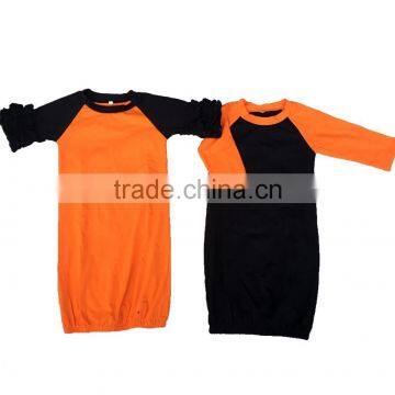 wholesale baby girls raglan nightgowns infant orange and black cotton ruffle raglan gown