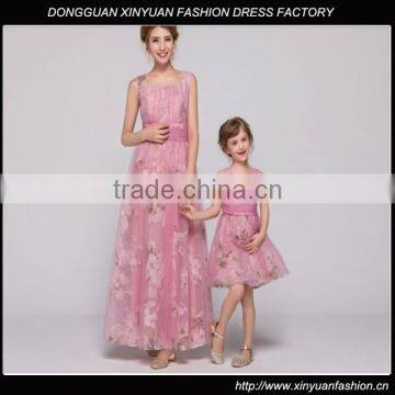 2015 new design floral Chiffon mother and daughter clothing, mother and daughter dress design