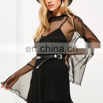 OEM Lady Clothes Black Pleated Layered Shift Dress 2017