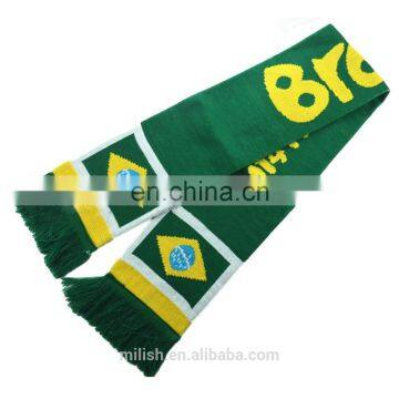 SC-0010 Acrylic soccer scarf custom print knitted jacquard Brazil Brasil football fan scarf