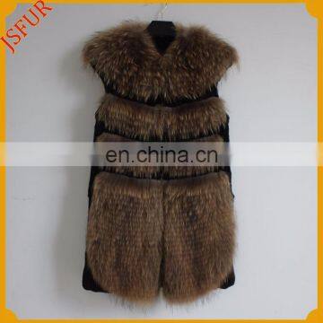 Fashion Women Waistcoat Raccoon Fur Or Fox Fur Trim Real Rabbit Fur Vest