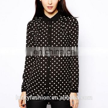 lady long sleeve black polka dot latest fashion chiffon blouse design