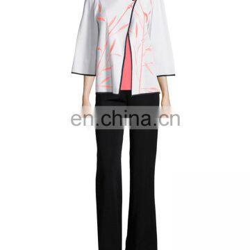 Bamboo-Print 3/4-Sleeve American Jacket Jacket Model for Women photo-4