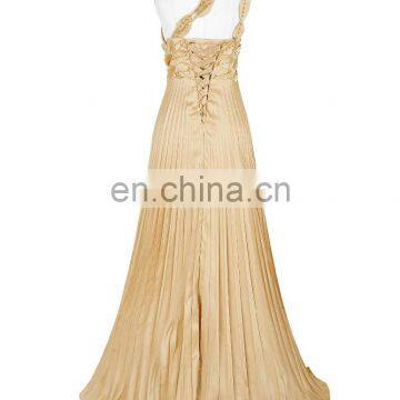 Grace Karin Long Gold Evening Dresses Special Occasion Women Pleat Satin Evening Gowns One Shoulder Prom Party Dress CL6033 photo-3