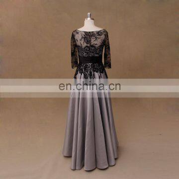 Black and Gray Lace Mother of the Bride Evening Dress Long Sleeve photo-3
