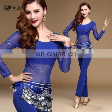 T-5140 Indian shiny finition long sleeve adult belly dance costume suit