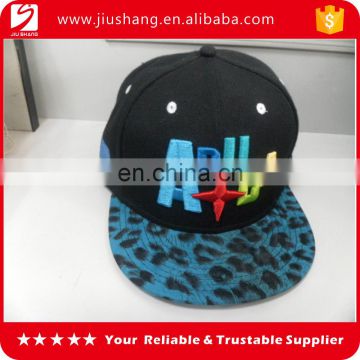 2016 custom 5 panel flat leopard 3D embroidered logo hats with factory direct supply