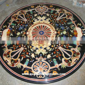 Black Marble Inlaid Coffee Table Top, Stone Inlay Table Tops