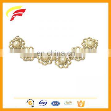 flower shape zinc alloy decorative chain with pearl for boots F1038