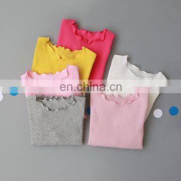 2020 New Fashion Children Girls Clothes Top Rib Cotton Raw Edge Ruffle  Kids Girl Clothes