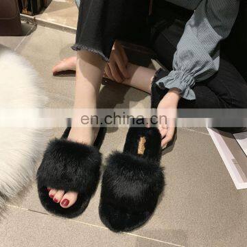 Amazon Wholesale Hot Sale Fashion Factory Price Furry Slides Ladies Faux Fur Fleece Open Toe Slippers Shoes photo-2