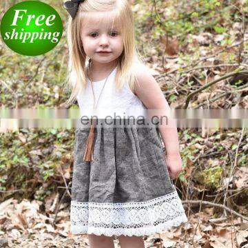 2019 summer linen cotton little kids Girls lace dress Princess Party dress free ship