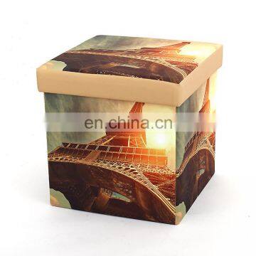 Customized Led lights France Tower folding stool with lighting made of soft polyester storage ottoman