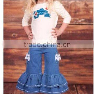 Custom Boutique Denim Ruffle Pants Jeans New