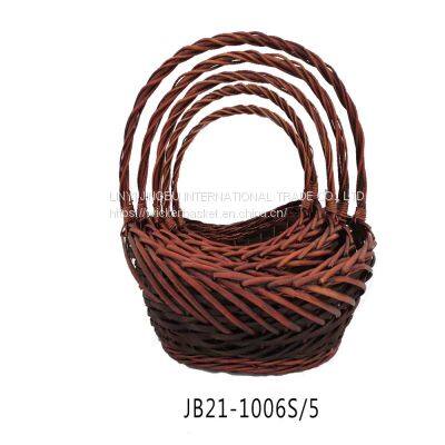 Handmade Insulated bag with Wooden Lid Outdoor Round Camping Wicker Willow Hamper With