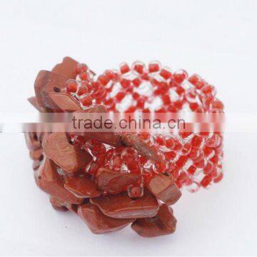 Red Stone Chip stone Stretch Seed Glass beads Ring